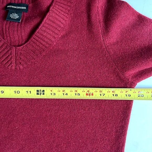 Sutton Studio Burgundy Wool Cashmere Blend Sweater Dress V-neck size L - Picture 13 of 13